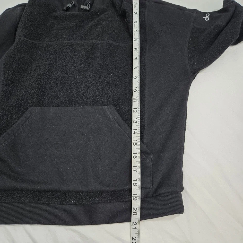 Alo Yoga Womens small‎ Black Sherpa Polar Fleece Mixed Media Pullover Hoodie